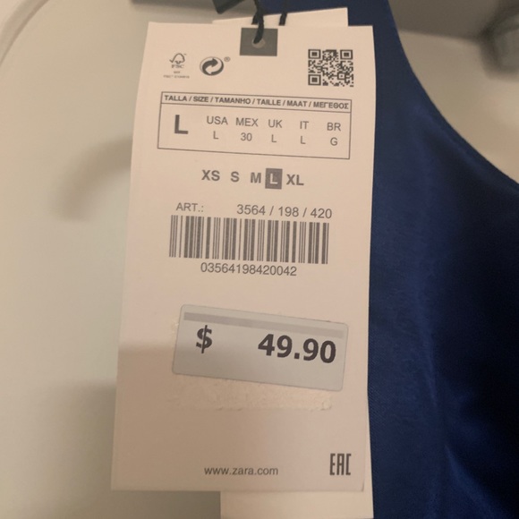 Navy Blue Satin Zara Dress - backless, high neck - Picture 5 of 5